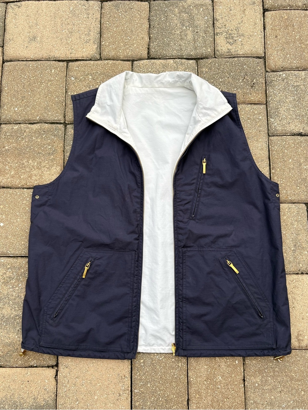 Lauren Ralph Lauren Reversible Vest Navy & White Zip Front Gold Hardware Size M